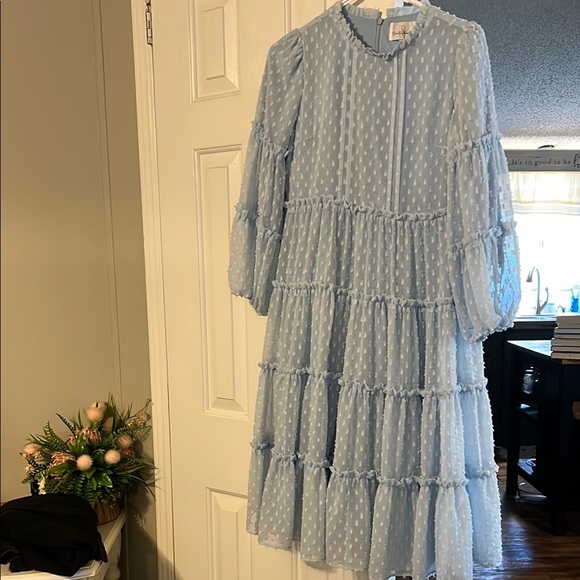 Girls Dainty Jewells Sky Blue Ruffled Dress - Picture 2 of 3